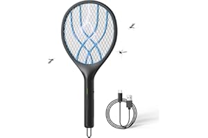 VEGREM Raqueta Mosquitos Electrica, 4000V Raqueta Matamoscas Electrica, Indicador de Nivel de Batería, USB Tipo-C, 1500mAh Batería Recargable, Matamoscas Electrico con Malla de Protección de 3 Capas