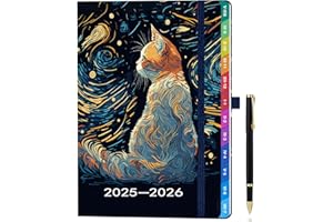 ZXHQ Agenda 2025-2026 Settimanale A5, Diario Planner Settimanale e Mensile per la Scuola 2025/26, con Linguette Mensili Colorate, da Agosto 2025 a Luglio 2026, con Set di Penne e Tasca Interna - Gatto