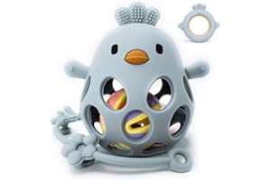 MÜVI - Mordedor bebé sensorial con sonajero y cadena, Mordedor de dentición +3 meses, Silicona alimentaria, suave y sin BPA, Fácil de agarrar y morder, Alivio para encías - Teether (Pack Azul)