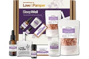 LOVE AND PAMPER SLEEP WELL for MOTHERS DAY Lavender Aromatherapy Pamper Gift Sets For Women Wellness, Essential Oil, Massage Oil,Himalayan Bath Salt,Soy Candle, Spa Lux Hand Made Soap, Lavender Seed Pillow Pouch