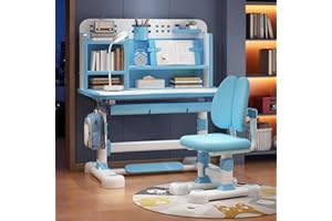 blodfune Kids Table and Chair Sets, Adjustable Height Kids Study Table and Chair Set Pink Home School Kids Desk with Drawers and Storage Compartments, Reading/Learning/Writing for Girls Boys (Blue-2)