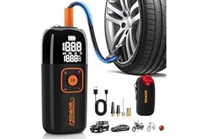 DOMOR Cordless Tyre Inflator, Car Tyre Inflator Air Compressor, Portable USB Rechargeable Electric Bike Pump 150 PSI, Tyre Pump with Pressure Gauge for Car Tire, Bike, Motorbike, Ball