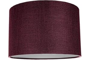 Contemporary and Sleek 12 Inch Deep Purple Natural Linen Fabric Drum Lamp Shade 60w Maximum | 30cm Diameter | for Table Lamp or Pendant by Happy Homewares