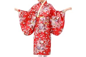 FGUUTYM Kimono Enfants Filles Japonais : Yukata Vintage Style Japonais Vêtements Traditionnel Vêtements de Mariage Fête Performance Robe de Soirée Manches Longues Imprimé Kimono Yukata Robe de bal
