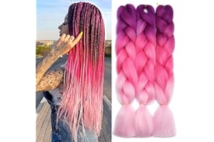 PORSMEER Púrpura/Rojo/Rosa Extensiones de cabello pelucas accesorios Trenzado de cabello Jumbo trenza para trenzas de torsión,3 Pack 24" Kanekalon de fibra sintética para mujeres o niños