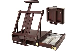 MEEDEN Studio - Cavalletto da tavolo con cassetto foderato in metallo, regolabile in legno di faggio massiccio e cavalletto per schizzi artisti, con contenitore, per studio o Plein Air