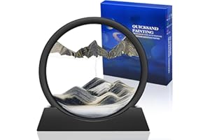 Ulikey Peinture de Sable Fluide, 3D Sablier Decoratif, Cadre en Verre Rond Peinture de Sable Qui Coule, Image de Sable Dynamique pour Décoration Bureau Maison, Enfants Adolescents Cadeaux (Noir)