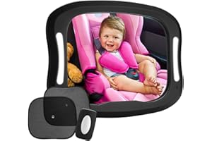 ‎FITNATE FITNATE LED Rücksitzspiegel für Babys, 20 x 29 cm großer Baby Autospiegel für Kindersitz, Bruchsicherer Auto-Rückspiegel für Babyschale, 360° schwenkbar Rücksitzspiegel