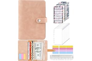 Mlife planer budżetu, 26-elementów, notes skórzany z przezroczystymi, koszulkami, segregator, kartki budżetowe, naklejane etykiety, przechowywanie pieniędzy (różowa)