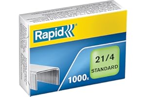 Rapid - Punti Metallici standard Universali 21/4, Graffette per pinzatrice fino a 15 fogli, Confezione da 10000 pezzi (10 x 1000 Pezzi), 24867600, Grigio