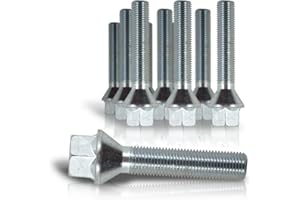 JOM Car Parts & Car Hifi GmbH 770022 Kit de 10 Vis, Boulons, boulonnerie longue M 12 x 1,25 35 mm pour les cales d'élargissement de voie de roue, jante, boulonnerie Assise / collet conique - Qualité Allemande.