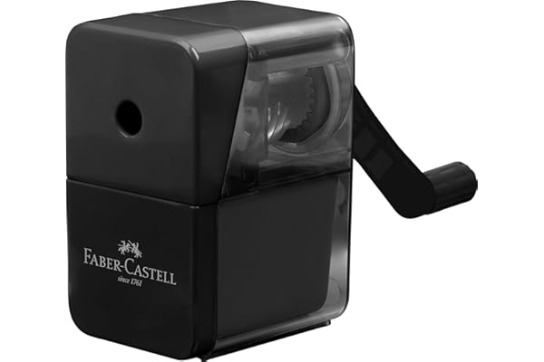Faber-Castell 180984 Taille-crayon avec manivelle et grand réservoir, Pour crayons de diamètre standard jusqu'à 8,4 mm, Taille facile et précise pour élèves et étudiants