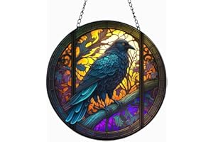 MATIHAY Raven and Crow Acrylic Window Hanging Glossy Finish, Crow Wall Decor Bird Gifts for Bird Lovers, Halloween Fall Decor for Home, Cafe, Office (7.9"/20cm)