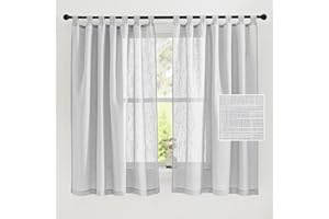 PONY DANCE Cortinas Salon - Cortinas Cortas para Habitacion con Trabillas Cortina Visillos Cocina 2 Piezas 140x160 cm Gris Claro