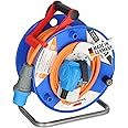 Brennenstuhl Camping cable reel with 25m cable in orange (CEE cable reel with CEE angle coupling incl. earth contact combination socket + CEE plug, for outdoor use, Made in Germany)