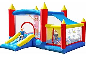 Ballsea Bouncy Castle, Kids Inflatable Bounce House with Blower, Inflatable Slide with Sun Cover for Kids Indoor Outdoor