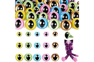 MUCUNNIA Lot de 80 yeux de chat en plastique de 12 à 18 mm pour travaux manuels, poupées au crochet, animaux en peluche, avec rondelles pour loisirs créatifs, décorations de marionnettes (5 couleurs)