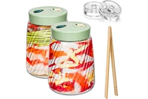 USHOP Lot de 2 Bocaux de Fermentation de 1.4l Avec 2 Ouvertures D'aération,Bocal Verre Ouverture Large,Bocaux Conservation pour Une Fermentation Sécurisée de Kéfir, Kimchi, Choucroute, Levain