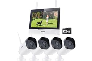 ANNKE Kit Surveillance sans Fil avec Écran LCD 7", 4CH 5MP NVR avec Écran Tactile IPS, 4 Caméras de Surveillance WiFi Extérieures 3MP, Vision Nocturne 100ft, Détection Humaine, Audio Bidirectionnel