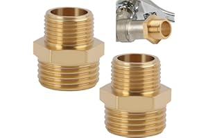 PAWPOEM 2PCS Mamelon Double Réduction en Laiton 1/2 Pouce x 3/8 Pouce, Mamelon Laiton Réduit Double Filetage Mâle, Raccord de Connexion Robuste pour Eau, Air, Gaz, Plomberie Chauffage Compression Tuyau
