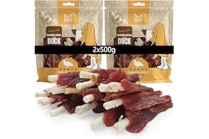 MERSJO Premium - Bâtonnets à mâcher pour chiens, 2 x 500 g, sans gluten, 61% canard, 16-18 cm, soin dentaire