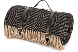 Tweedmill Polo Large Pure New Wool Picnic Blanket Herringbone Vintage and Brown 150x183cm
