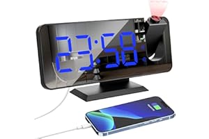 Anpress 7.5” Projection Alarm Clock for Bedroom Ceiling Digital Alarm Clock Bedside with USB Charger Port, LED Mirror Display Clock, Dual Alarms, Snooze, 4 Dimmer, Projector Clock (Black)