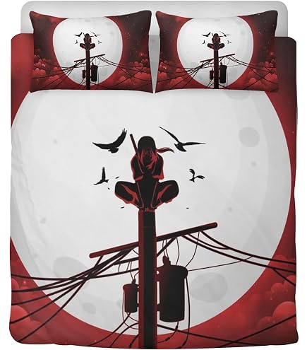 Itachi Anime-Bettwäsche 135x200 Cm – Mit Sharingan-Muster, 3-teilig