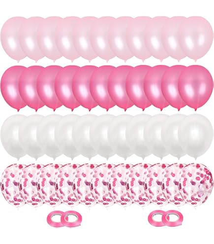 Ousuga 60 Luftballons Rosa & Weiß – 12 Zoll Matt, Inkl. Konfetti-Ballons Und Bändern – Perfekt Für Mädchen-Geburtstag, Hochzeit, Babyparty & Gender Reveal