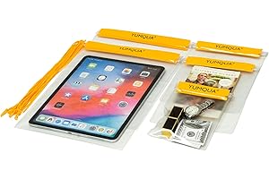 YUMQUA Clear Waterproof Bags 5 Pack Set, Watertight Pouch Holder for Document Map Camera Mobile Phone Tablet, fits Kayaking Boating Hiking Beach Water Sports, Yellow