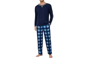 Litherday Pijama Hombre Invierno Algodón Conjunto Largo Otoño 2 Piezas con Bolsillos y Cordón Ropa de Dormir Hombre Tallas,S-XXL