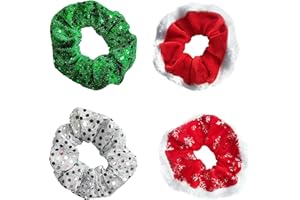 JEZIORO Christmas Hair Accessories,Bobbles Glitter Sequin Xmas Scrunchies,Elastic Ponytail Holder for Girls,Women Bands,Red+Green Hair Scrunchie,Cute Premium Kids And Adults Wearable Tiara Tinsel (4PSC)