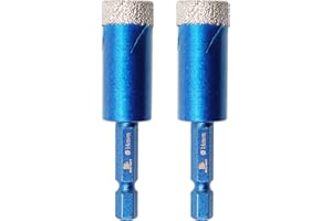 Diamond Drill Bit 16mm,BRSCHNITT 2pcs/pack 16mm Diamond Hole Saw Drill Bit for Porcelain Tile Ceramic Stone Granite Marble,Hex Shank Dry Drilling Diamond Core Drill Bit Set