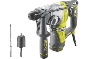 Ryobi RSDS800-KC, Tassellatore SDS+ a 4 Modalità, Motore Verticale da 800 W e Forza di Battuta da 3.0 Joule, 2 Mandrini, Invertitore di Rotazione, Rivestimento GripZone e Illuminazione a LED