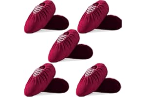 WUFANC 5 Paar Schuhüberzieher Mehrweg - Burgunderrot Überzieher Schuhe Rutschfeste und Verschleißfeste, Waschbar in Maschine - Überschuhe für Verschiedene Orte wie Teppichböden im Haushalt
