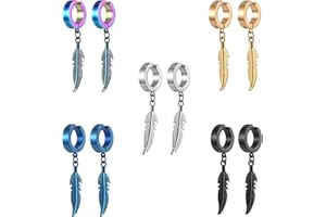 Bo Win 5 Paare Set Edelstahl Silber Ohrringe Clips für Herren Damen, Ohrringe Feder Gold, Herren Ohrclips Damen Ohne Ohrlöcher, Ohrklemme Schwarz Ohrringe Creolen mit Anhänger Gold Herren Damen 14MM