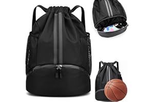 Vinuwu Drawstring Bag Sports Soccer Basketball Volleyball Bag Waterproof String Swimming Gym Backpack with Shoes Compartment Wet Proof Pocket for Women Men