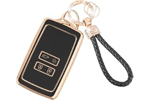 SDHIIOLP Étui Carte Compatible Renault Dacia Clio Megane Espace 5 Kadjar Arkana Coque Clé Télécommande Coque de Protection pour clé de Voiture, Silicone TPU Étui pour Clés avec Porte-clés - 4 Boutons Noir