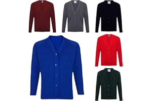 VOICE7 Unisex Boys Girls Kids School Uniform V Neck Full Sleeve Sweater - Plain Casual Knitwear Button up Cardigans Kids 2 Years to Adult XL