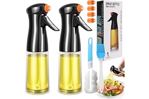 ZXPASRA 2 Pièces Spray Huile Cuisine, 200ml Vaporisateur Huile, Pulverisateur Huile d'olive avec 1 Pinceau Silicone, 1 brosse de bouteille d'huile et 4 buse, pour Cuisson, friteuse, Barbecue, Salade