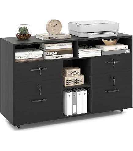 DEVAISE Aktenschrank Rollcontainer Mit 5 Schubladen & Tür, Schubladenschrank Mit Rollen (47 X 40 X 65 Cm) Aufbewahrungsschrank Mit Verstellbarem Regal Für Büro Und Home Office