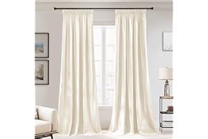 PONY DANCE White Velvet Blackout Pencil Pleat Curtains for Kids Room & Living Room - Thermal Insulated Luxury Drapes with Rod Pocket, 52x84 Inches, 2 Panels