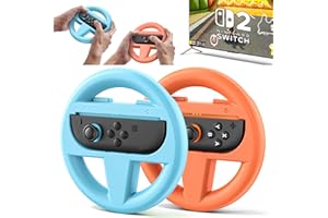 TOKLUCK Volants pour Manettes Switch 2, Volant de Course Switch 2 pour Mario Kart World et 8 Deluxe, Accessoires de Jeux de Course NS2 au Design Ergonomique et Faciles à Installer (Orange+Bleu)