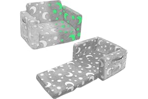 SLIGUY Sofá para niños pequeños, silla plegable para niños, convertible en tumbona, sofá extensible, brilla en la oscuridad, sillón para niños y niñas