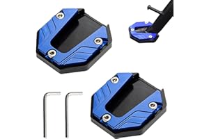 GXWCYI 2 Piezas Soporte De Pie Para Motocicleta, Caballete Lateral Placa Para Motocicleta Azul, Extensor Soporte Lateral Aluminio, Almohadilla Soporte Motocicleta, con 2 Llaves Allen