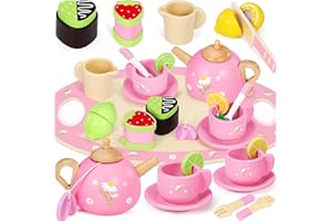 Seagoal Teeservice Kinder Holz Spielküche Zubehör, Tee Set Teeparty Kinderküche Holzspielzeug Kindergeschirr Rollenspiele Geschenk Für Kinder Mädchen Jungen Kinder Adventskalender