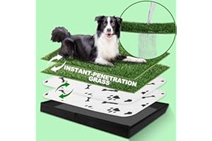 MEEXPAWS Lot de 2 tapis d'herbe pour chien avec plateau/base pliable - Grand bac à litière pour chien d'intérieur - Pénétration instantanée sans odeur - Bord ourlé - 2 tapis réutilisables