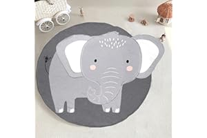USTIDE Nursery Kids Rug Creeping Crawling Mat Elephant Baby Rug Childrens Floor Area Rug Mat 100% Cotton Baby Crawling Mat Round Infants School Carpet Decor, Gray Round Cartoon Mat