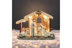 Topsky Handgjord Julkrubba – Julkrubba i harts med ljus – Julbordsscener och dekoration av Jesu födelse för familjen, vänner och kristna