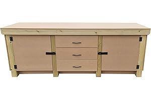 ARBOR GARDEN SOLUTIONS Wooden Workbench With Drawers and Double Lockable Cupboard MDF 18mm Surface (8ft)